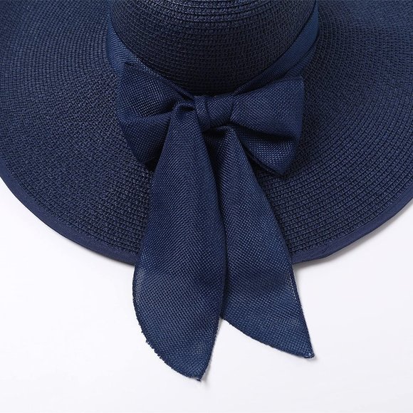 𝅺Wide Brim Straw Hat Navy Blue - Picture 4 of 7